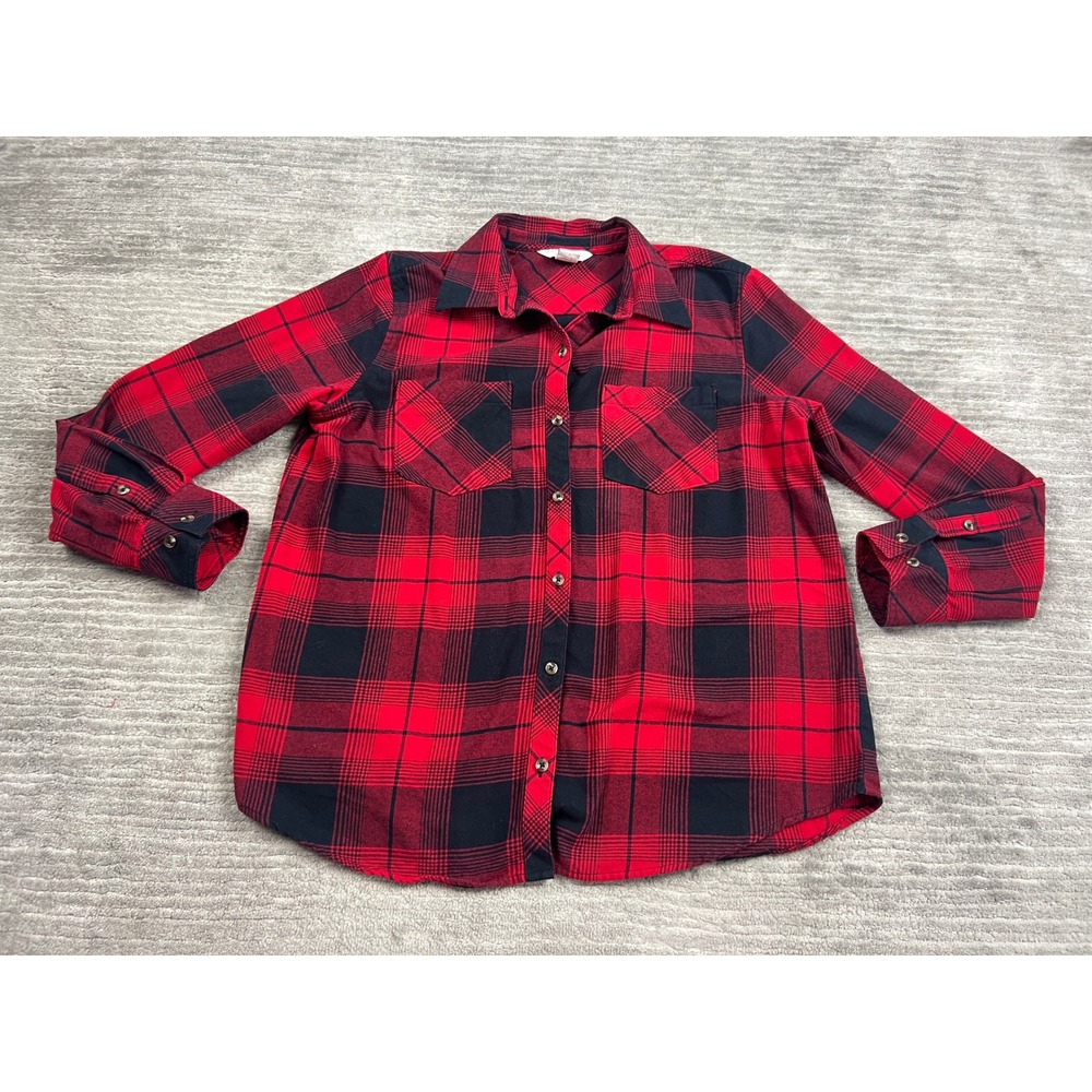 Natural Reflections Button Down Womens L Red Black Plaid Flannel Style Shirt